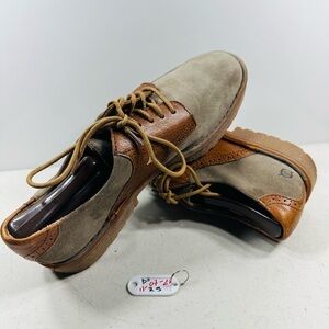 BORN Saddle Oxford Shoes tan  Suede Brown Leather Lug Sole Men's Sz 10 M Lace Up
